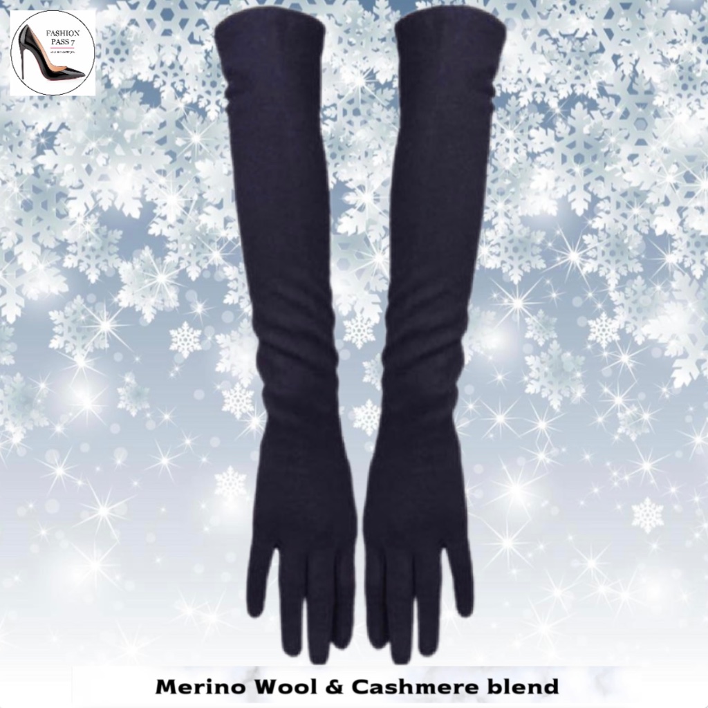 Long Cashmere Merino Wool Gloves Classical Black Opera Driving Winter Warm Glove